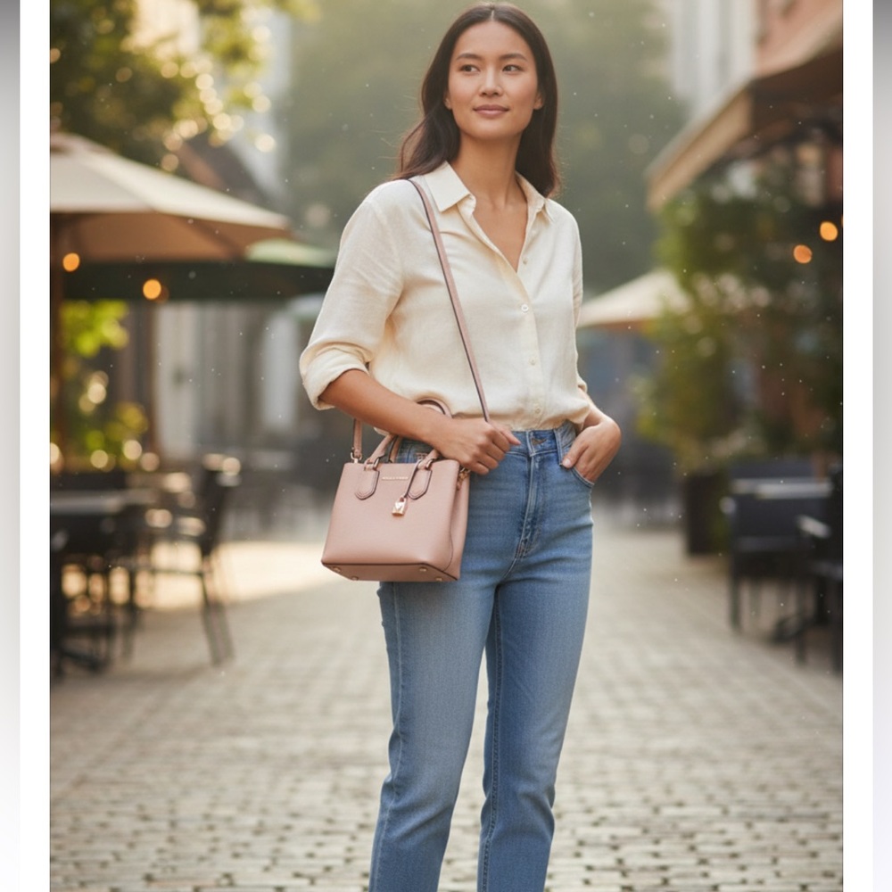 Michael Kors Crossbody EUC Soft Pink Very Small Bag MSMT 10”W 8”H ROSE Hardware